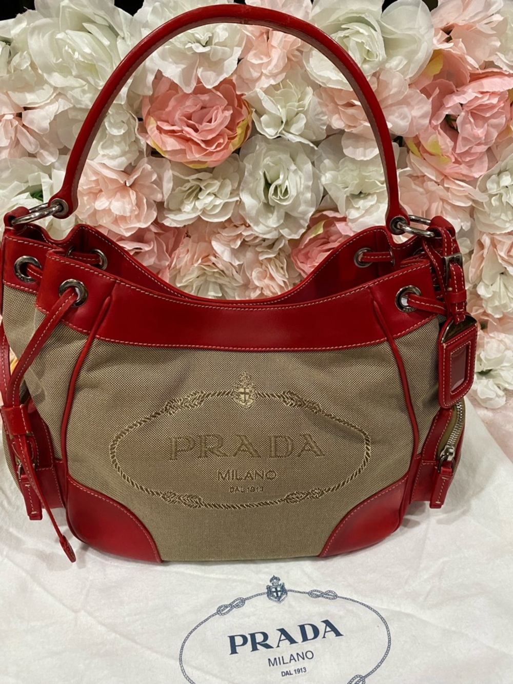 Prada Jacquard Logo Hobo Bag